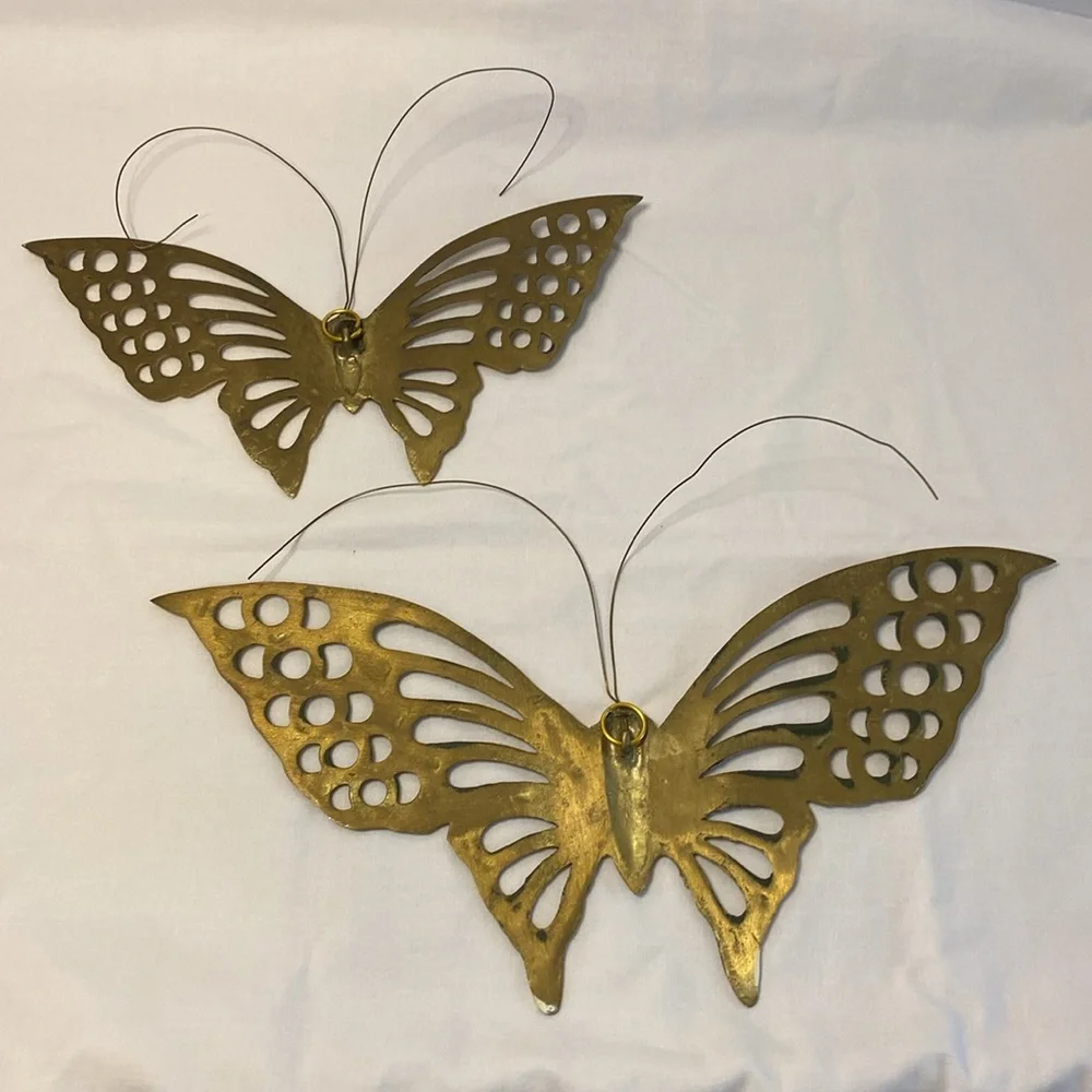 Vintage pair of brass butterfly wall hangings - Picture 5 of 5
